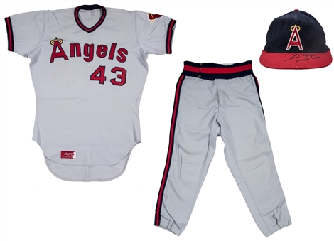 1976 Sid Monge Game Used and Signed LA Angels Road Uniform - Jersey, Pants & Cap (Monge LOA)